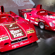 Two type 33s at the Alfa Romeo museum - the one on the right won 7 out of 8 races entered and the one on the left did 8 out of 8