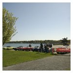 A view of the Alfa lineup and Hingham Harbor with the oemoR aflA banner in the foreground