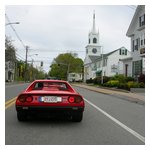Gino Evangelista's Ferrari and Rowley's old New England church