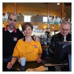 Our hosts Roberto Rosa and his wife Maria Iriti, bedecked in AONE polo shirts, alongside Antonio, the restaurant manager