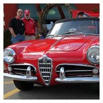 Roberto Rosa and George Dolak chatting behind Roberto's beautiful, award-winning Giulietta