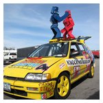 For some reason, rock'em sock'em robots are a popular theme nationwide.  These idiots drive this thing on the road as well.