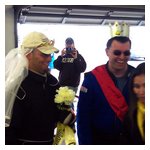 Having been black flagged for contacting another car, the grinning Scuderia Limoni goober in the blue suit is married to the other driver in a royal wedding ceremony