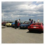 Some of our cars & people at a stop alongside Nantasket Beach
