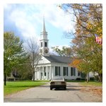 Vern and Wendy approach Barre's old New England church on the common