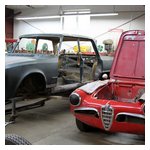 A few of the Alfas currently in the shop at Glynn Motorsports