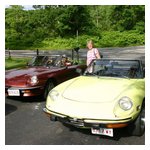Judy Durso greets the Donovans in Leicester, MA, before they head off to the start of the rallye