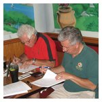 Tom and John hard at work scoring the answer sheets at the Cumberland House of Pizza