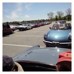 Three lines of Italian cars queuing for the launch