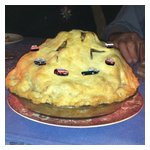 After a little vino at the Saturday night dinner party, the huge apple pie started resembling