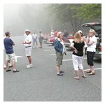 The early-morning participants in the pea-soup fog at the Purgatory Chasm Parking Lot