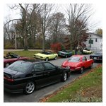Some shots of our cars and us at the stop in picturesque Hardwick