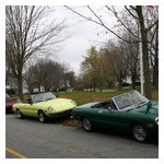 Some shots of our cars and us at the stop in picturesque Hardwick