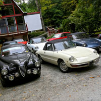 Our Alfas join several other fine sports cars as we arrive at Jeff Greenfield's