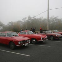 Some photos of our fine machines as they gather in the mist at the summit of Mount Wachusett