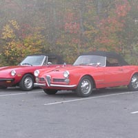 Some photos of our fine machines as they gather in the mist at the summit of Mount Wachusett