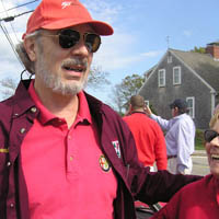 Grumpy's owner, President Tom Lesko, shares war stories with Linda Lesniewicz