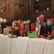 Here's a view of the Yankee swap table before it was pummeled by the swappers