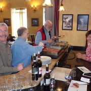 Gene Durso and George Dolak digging in while Dan Donovan eagerly anticipates, with a smiling Maria Iriti making sure we're all happy