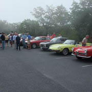 The Alfas and their pilots and copilots arrive in the usual (for us, at least) Mount Wachusett fog