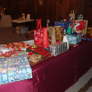 Here's the Yankee swap gift table before being attacked