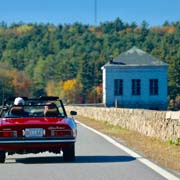 On our way! Crossing the causeway that splits Scituate Reservoir 