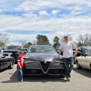 Dave Pratt and his grandnephew Claude in front of Dave's 500-mile Giulia