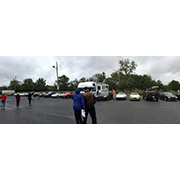 Our row of Alfas (plus a big, ugly camper interloper) in the Fillin' Station parking lot