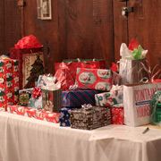 Here's the table full of swap gifts before we started tearing into them