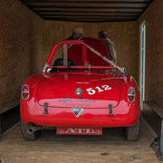 Paul Glynn's Giulietta race car resting in the trailer