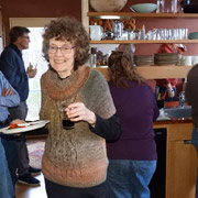 The hostess Vi smiles for the photog