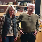 Judy and Gene indulging in the pre-pizza gabfest