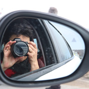 Adrien reflected in the Giulia's mirror
